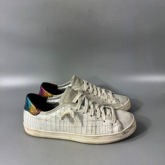 P448 Women's White Johnny Glitter Removable Insole Solid Carved Sneaker, Size 37 - Picture 2 of 16